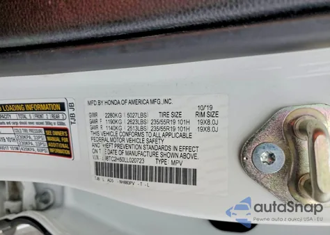 2020 Acura Rdx Technology z USA, uszkodzony, nr VIN 5J8TC2H50LL020723